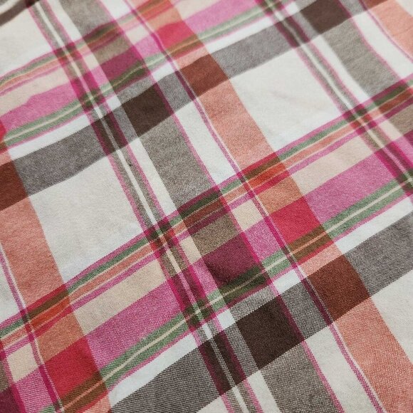 Vintage cute Y2K pink and brown plaid sweetheart midi dress with ruffles - Picture 12 of 14